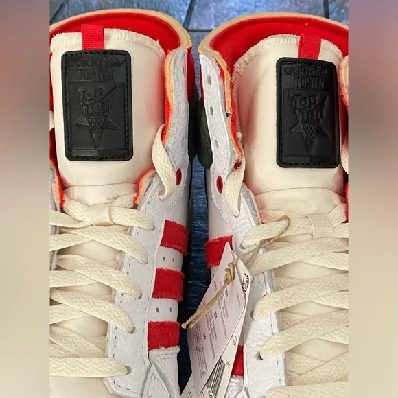 NWOT Adidas Originals Men's White Red Black Top Ten PB Sneakers Shoes Size 11.5